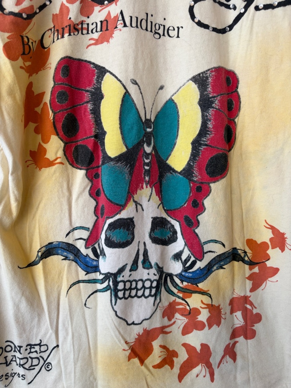 Ed Hardy Yellow Tee with Black Graphic and Rhinestones - Picture 10 of 11